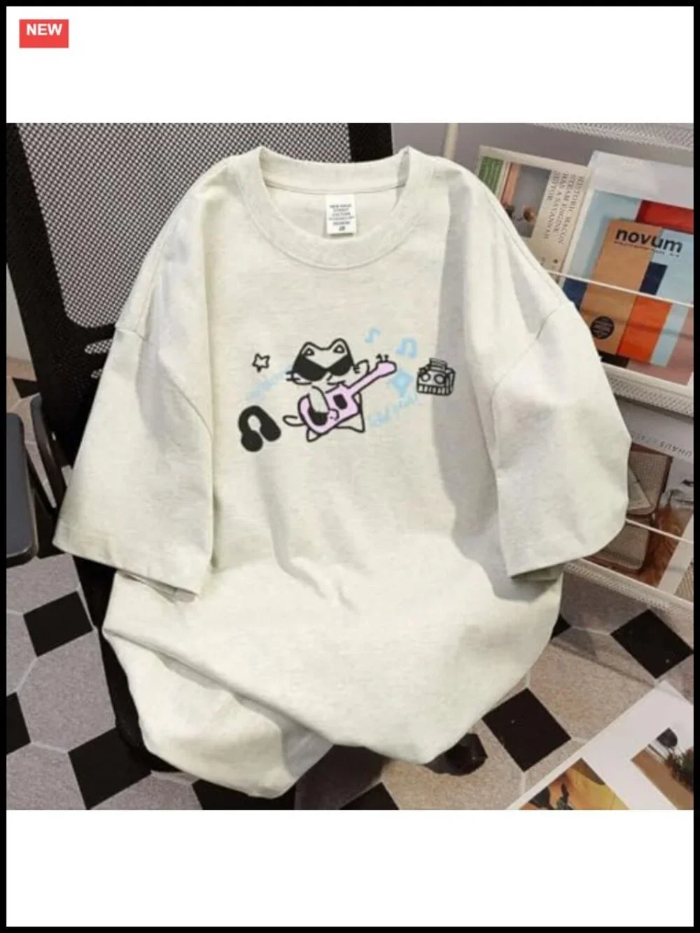 Cute Kawaii Cat Print Oversized Graphic T-Shirt Vintage Y2K Summer Top